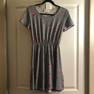 French Grey stripe and floral skater dress
